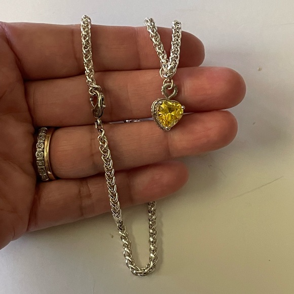 Heart yellow stone pendant and silvertone chain/necklace, vintage ? Thick chain - Picture 7 of 7
